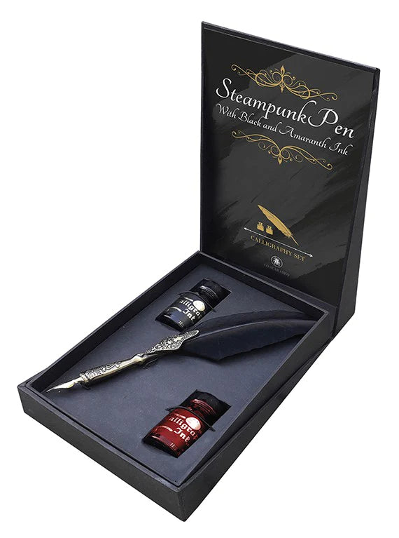 Black feather steampunk pen caligraphy