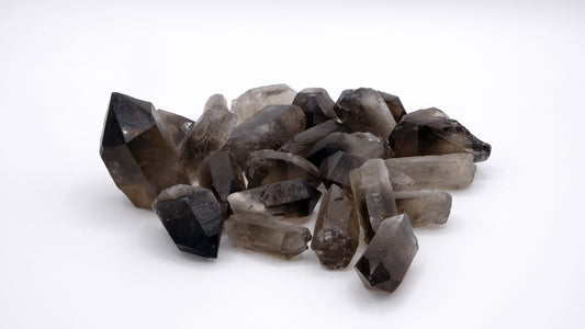 A composition of smoky quartz tips in prism shape 