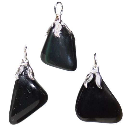 pendants made of black rainbow obsidian stone