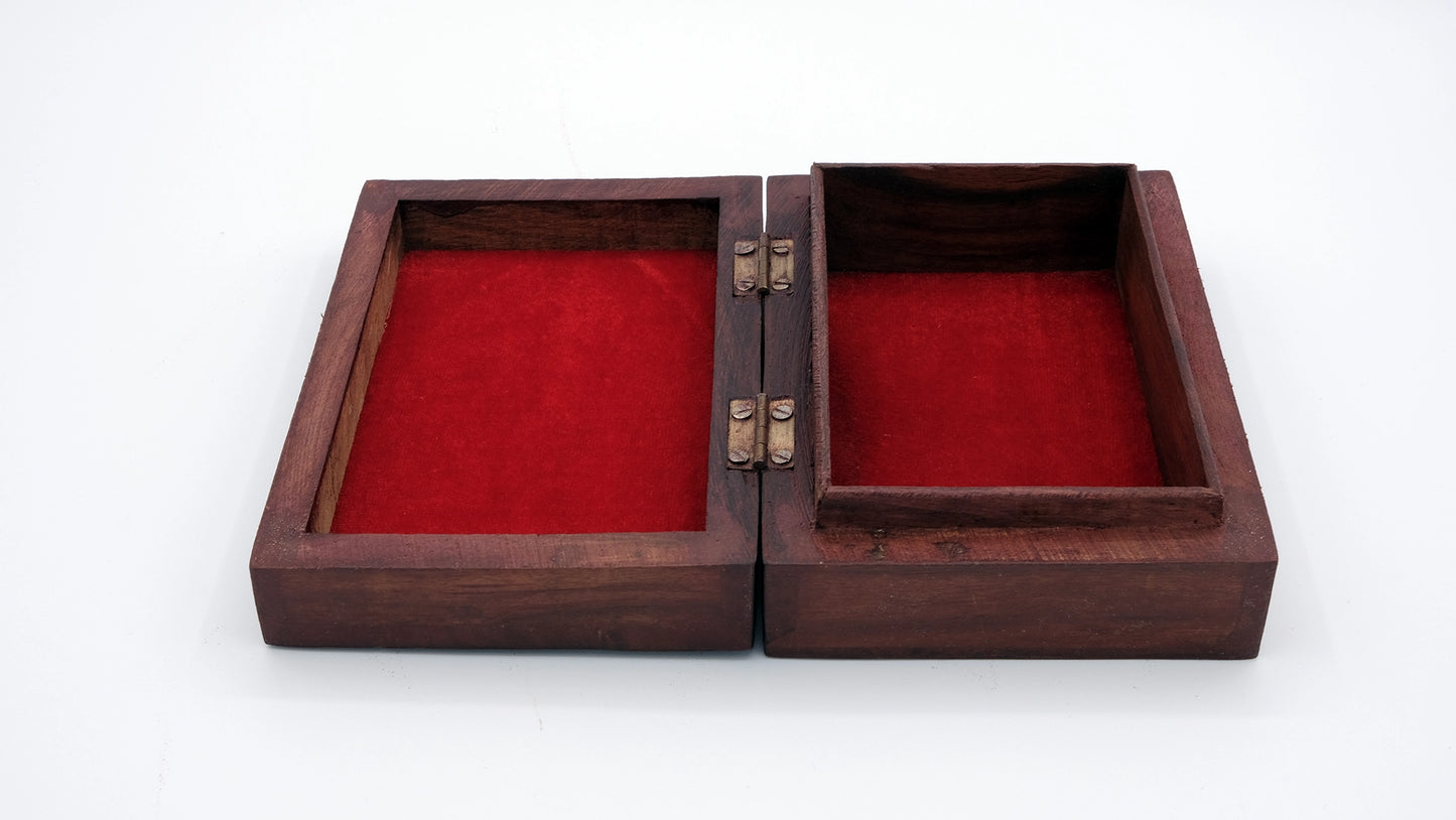 Wooden box for tarot cards, red velvet