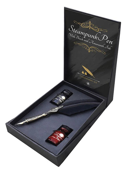 Black feather steampunk pen caligraphy 